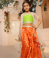 Green Brocade Top with Plazzo Pant