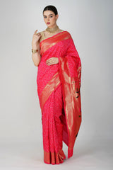 Pink Pure Silk Paithani Bandhej work Saree