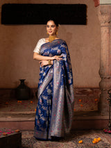 Royal Blue Pure Katan Silk Banarasi Handloom Saree