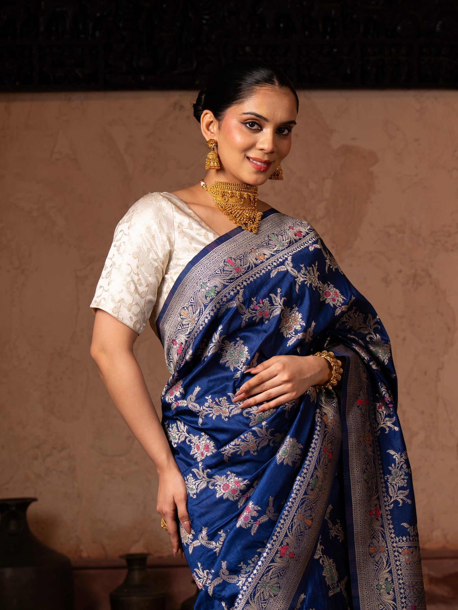 Royal Blue Pure Katan Silk Banarasi Handloom Saree