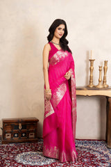 Rani Pink Pure Silk Banarasi Handloom Saree