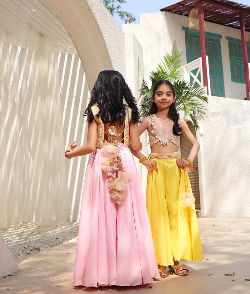 Yellow Embroidered Top with Plazzo