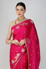 Hot Pink Pure Katan Silk banarasi handloom Saree