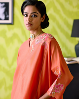 Rust Orange Panelled Short Kaftan Set