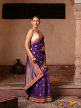 Purple Pure Katan Silk Banarasi Handloom Saree
