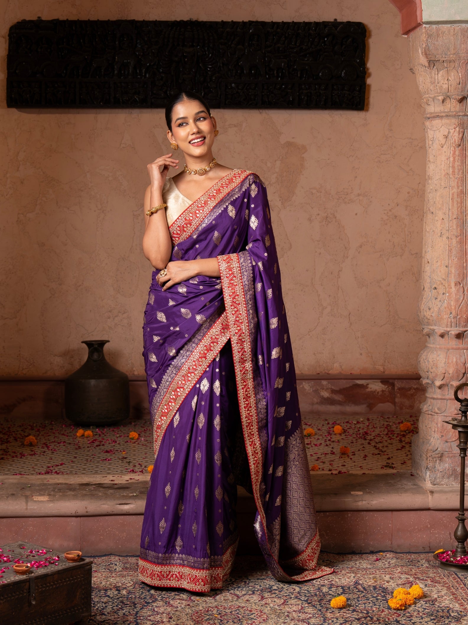 Purple Pure Katan Silk Banarasi Handloom Saree