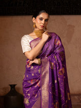 Purple Pure Tissue Silk Banarasi Handloom Saree