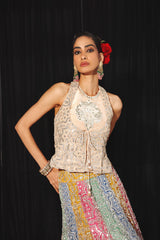 MIRRORWORK AND BEADWORK MULTICOLOUR LEHENGA SET