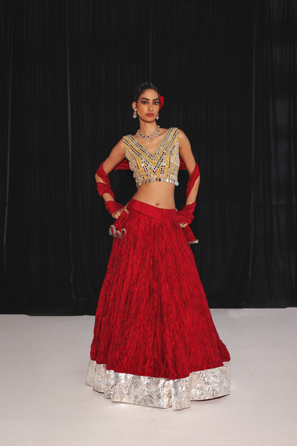 CRUSHED SILK LEHENGA SET