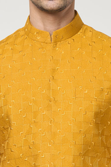 Mustard Embroidered Kurta-Jacket Set