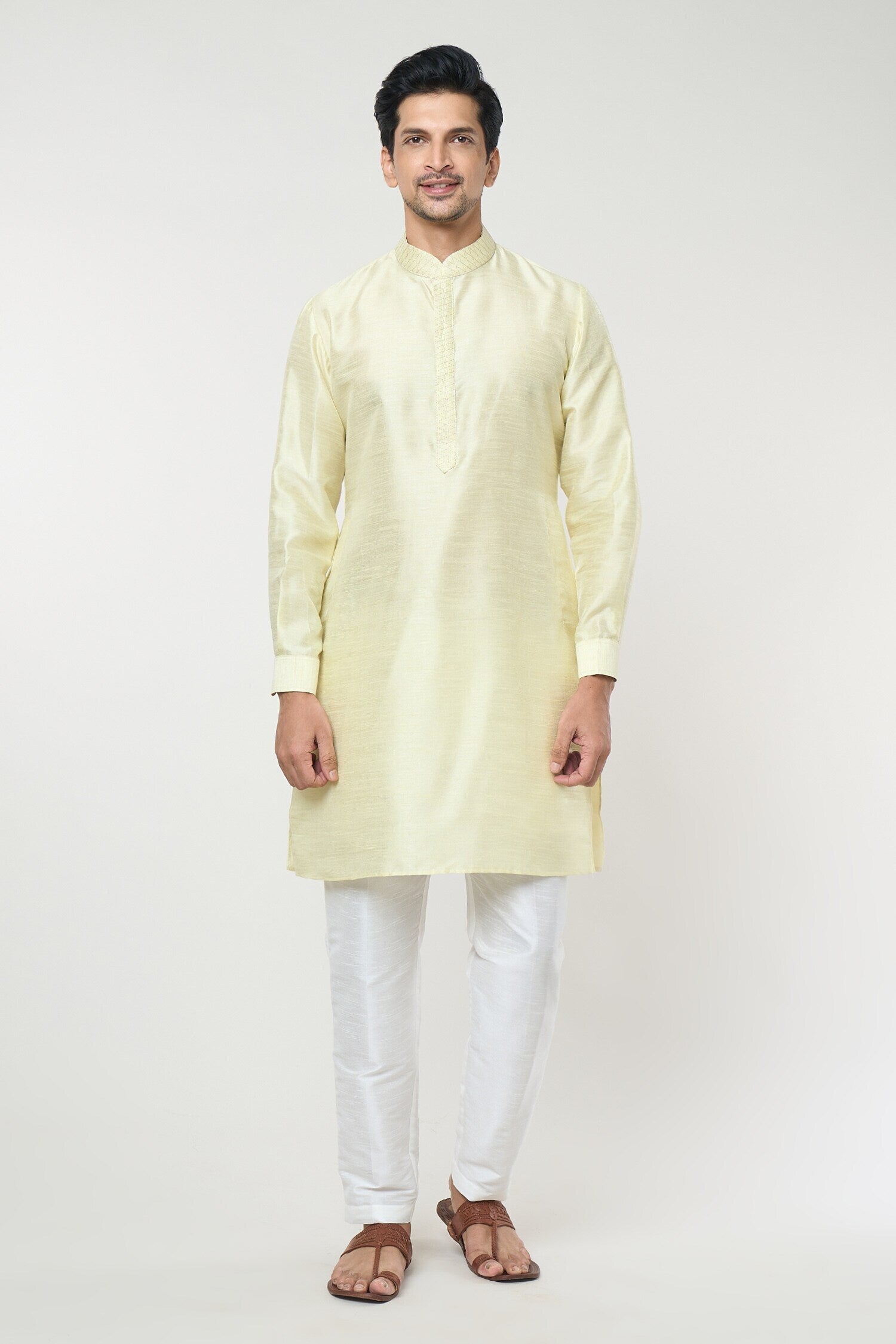 Parrot Green Pintuck Kurta-Jacket Set