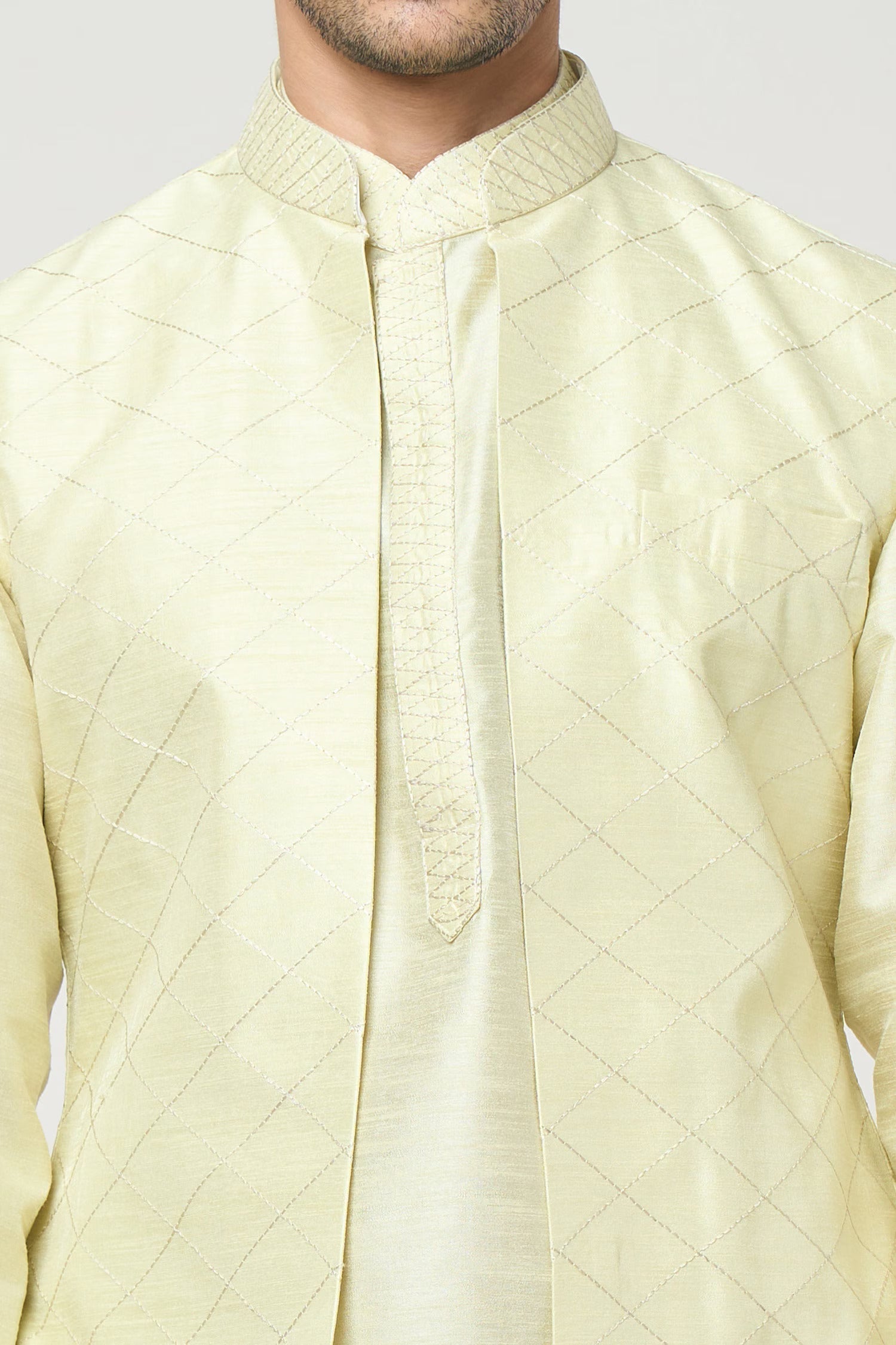 Parrot Green Pintuck Kurta-Jacket Set