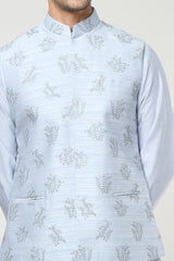 Powder Blue Embroidered Kurta-Jacket Set