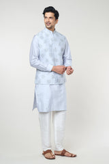 Powder Blue Embroidered Kurta-Jacket Set