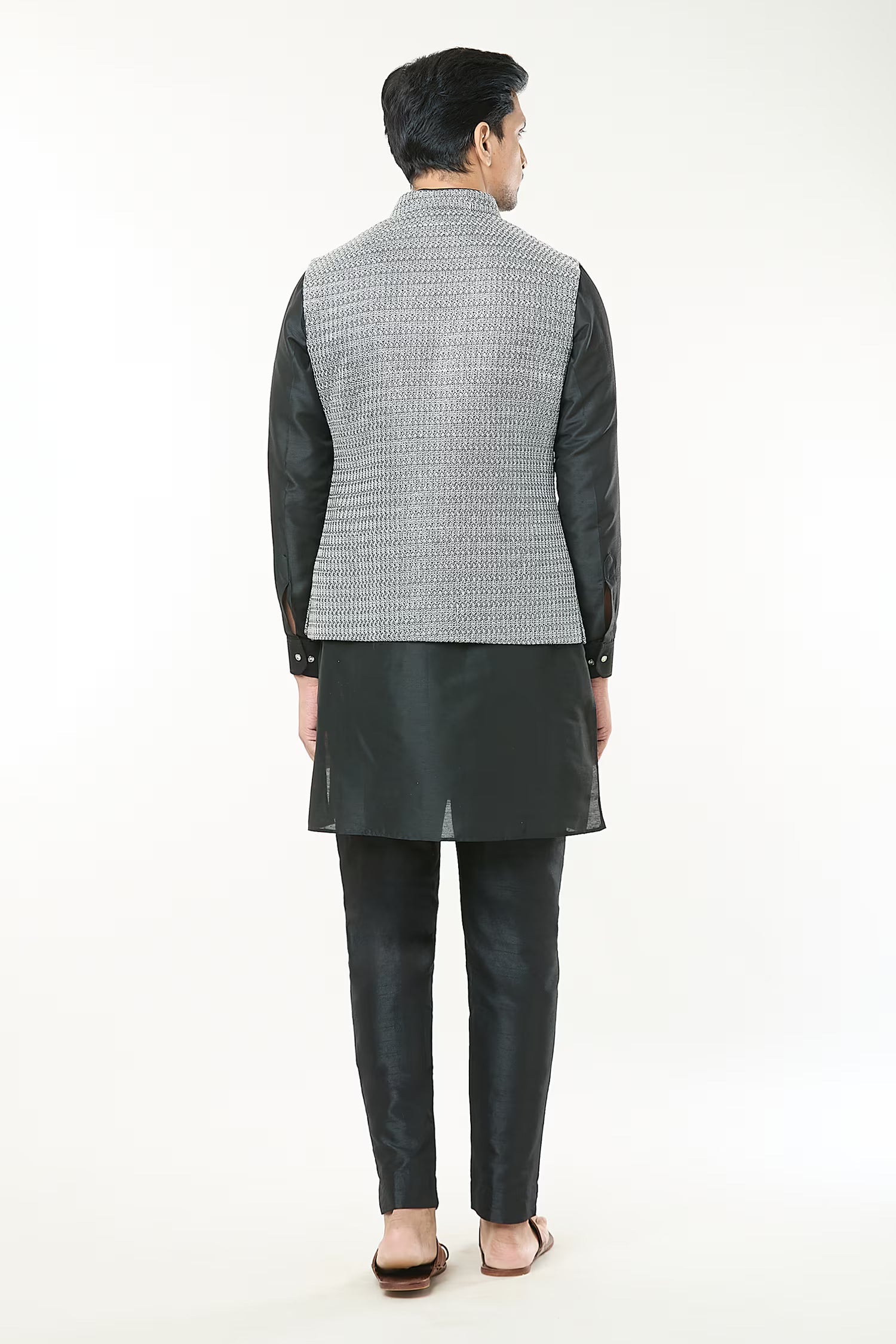 Black Embroidered Kurta-Jacket Set