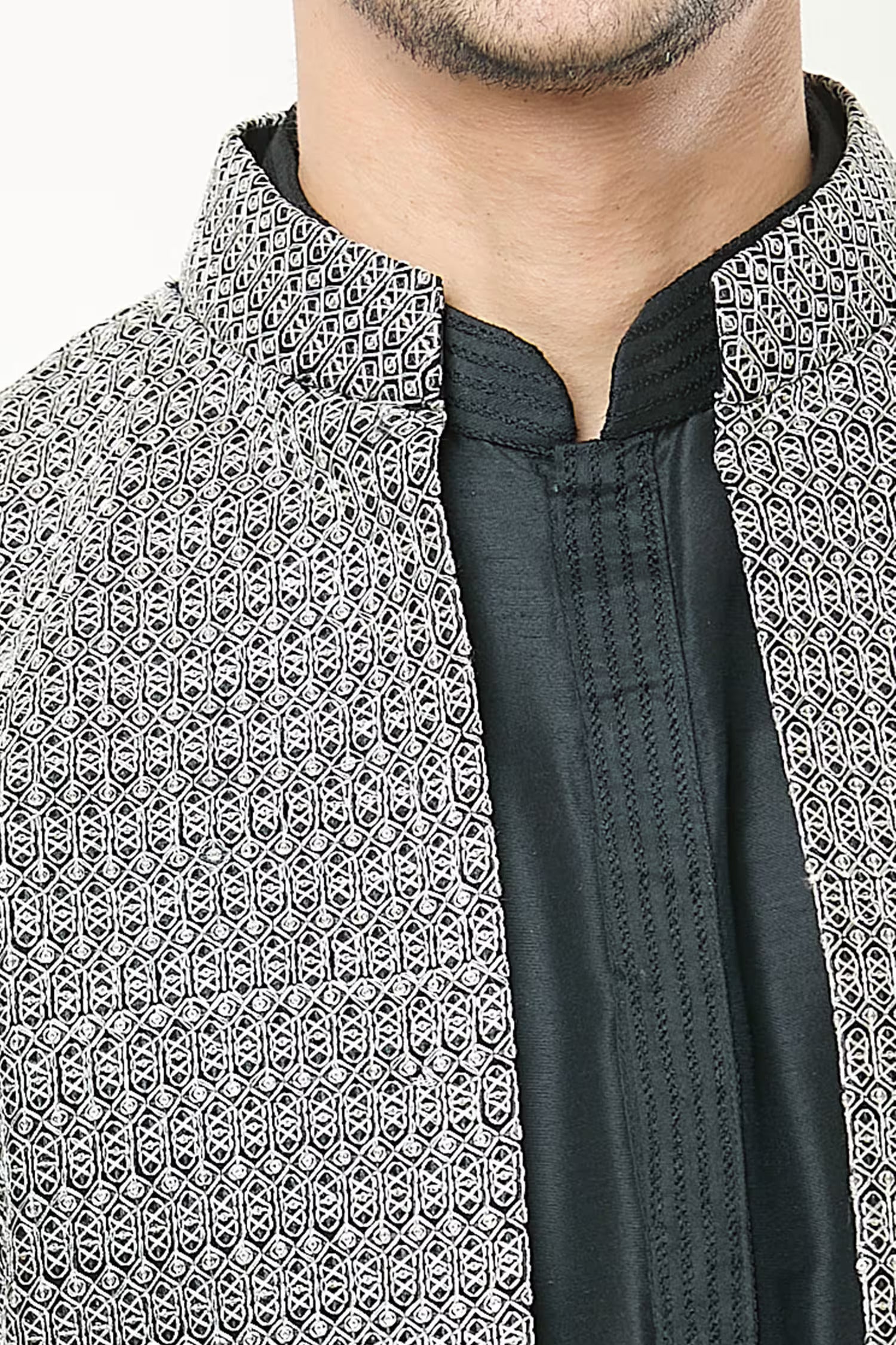 Black Embroidered Kurta-Jacket Set