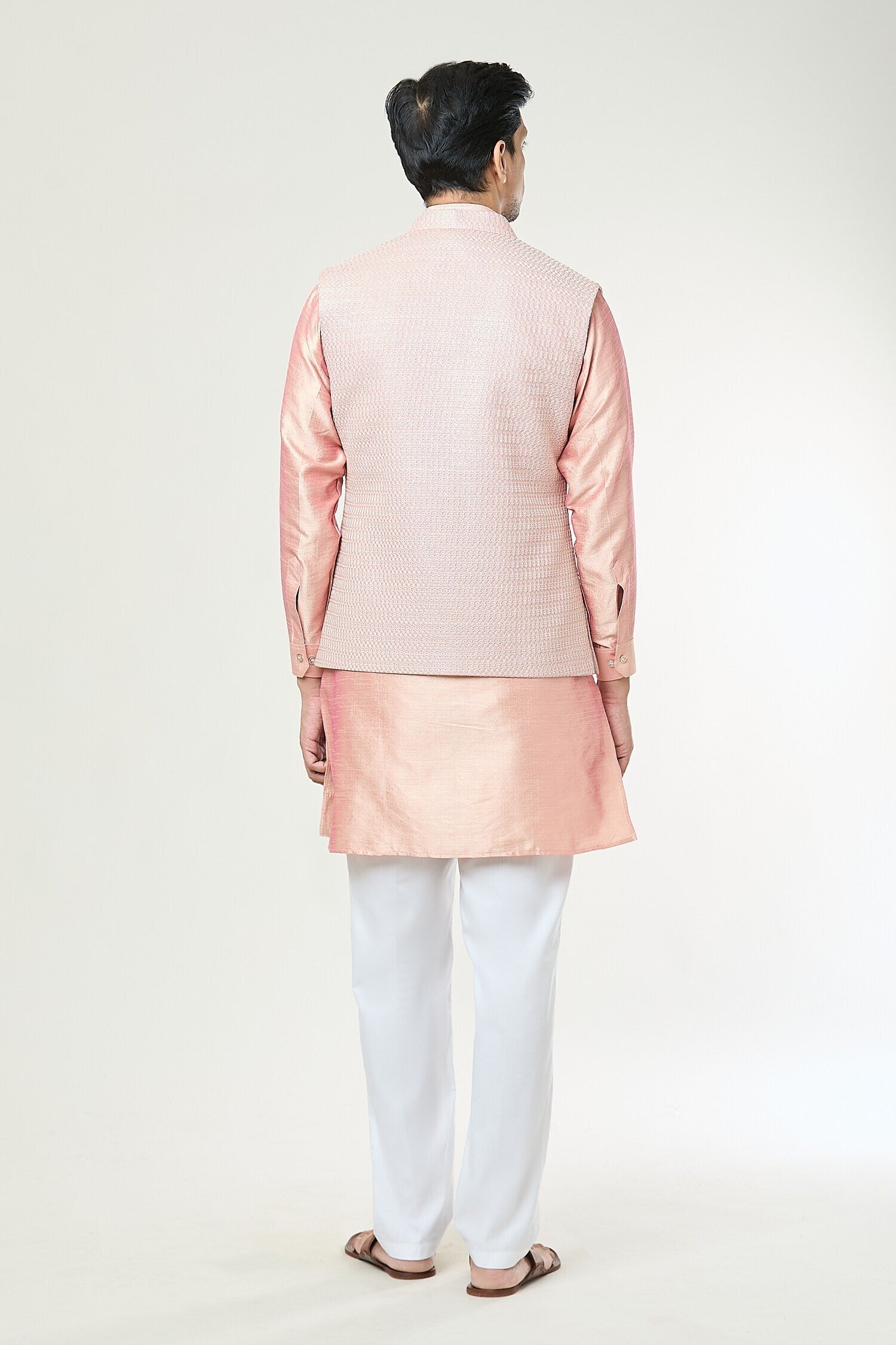 Peach Embroidered Kurta-Jacket Set