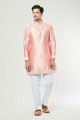 Peach Embroidered Kurta-Jacket Set