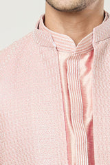 Peach Embroidered Kurta-Jacket Set