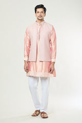 Peach Embroidered Kurta-Jacket Set