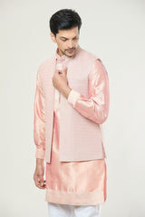 Peach Embroidered Kurta-Jacket Set