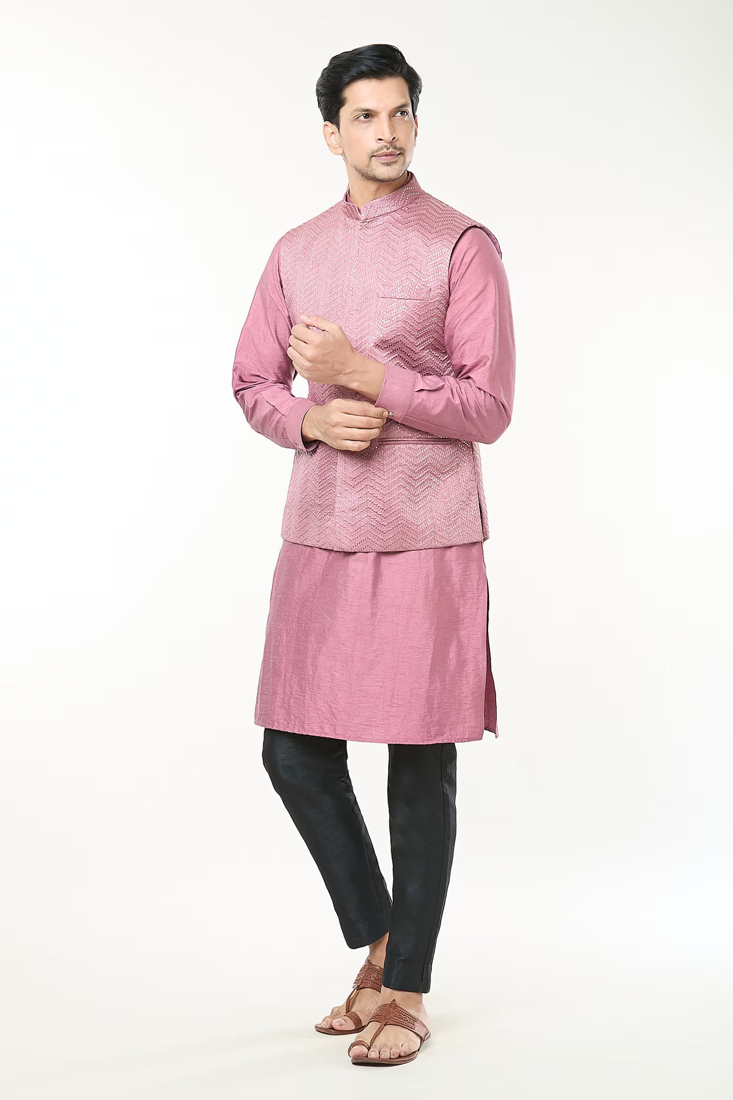 Mauve Pink Embroidered Kurta-Jacket Set