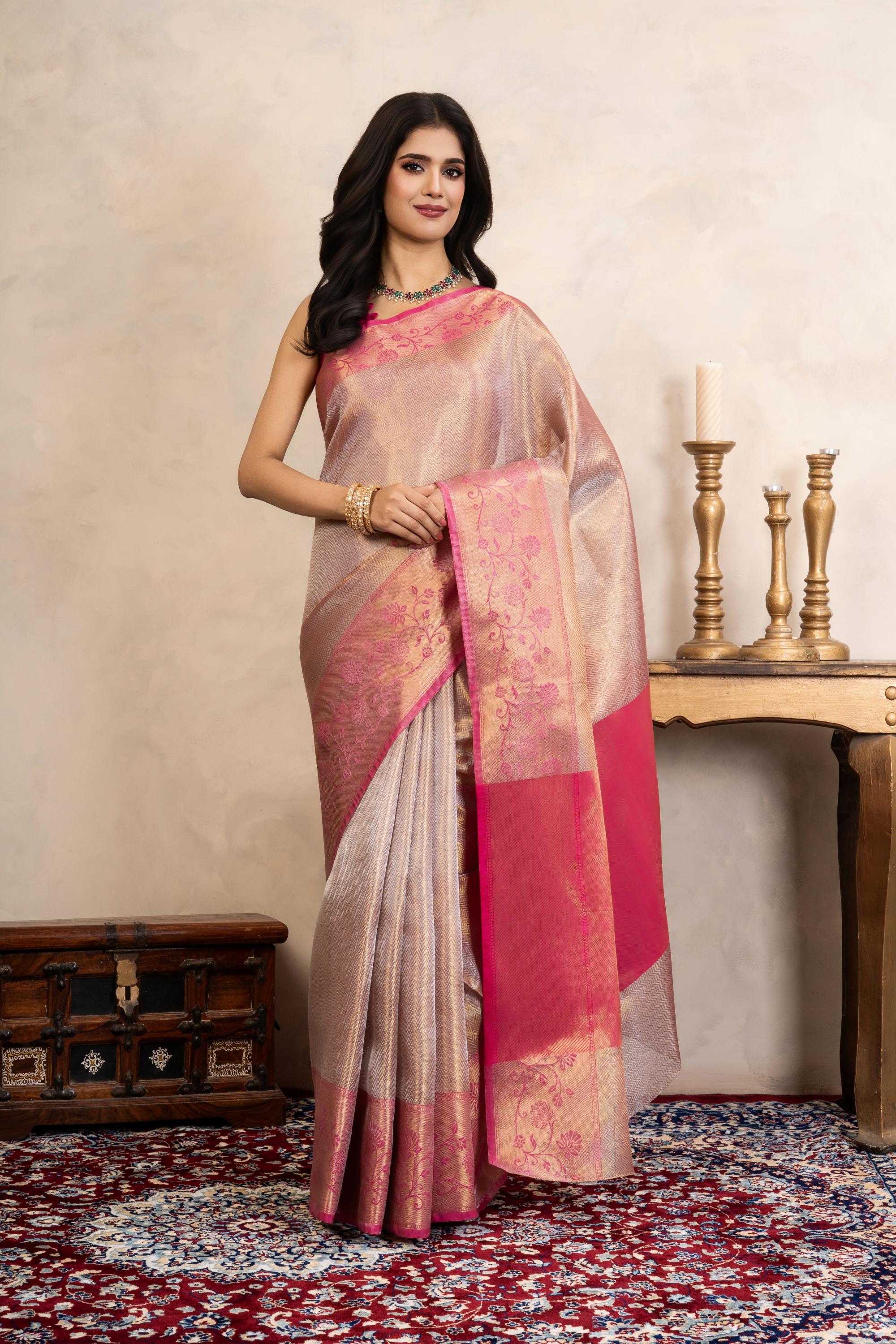 Pink Kanjeevaram Silk Banarasi Handloom Saree