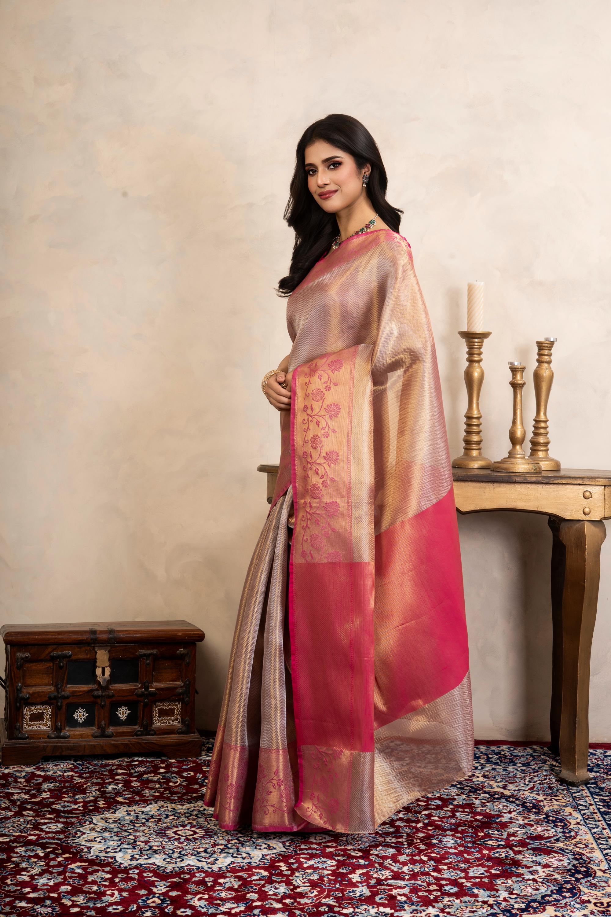 Pink Kanjeevaram Silk Banarasi Handloom Saree