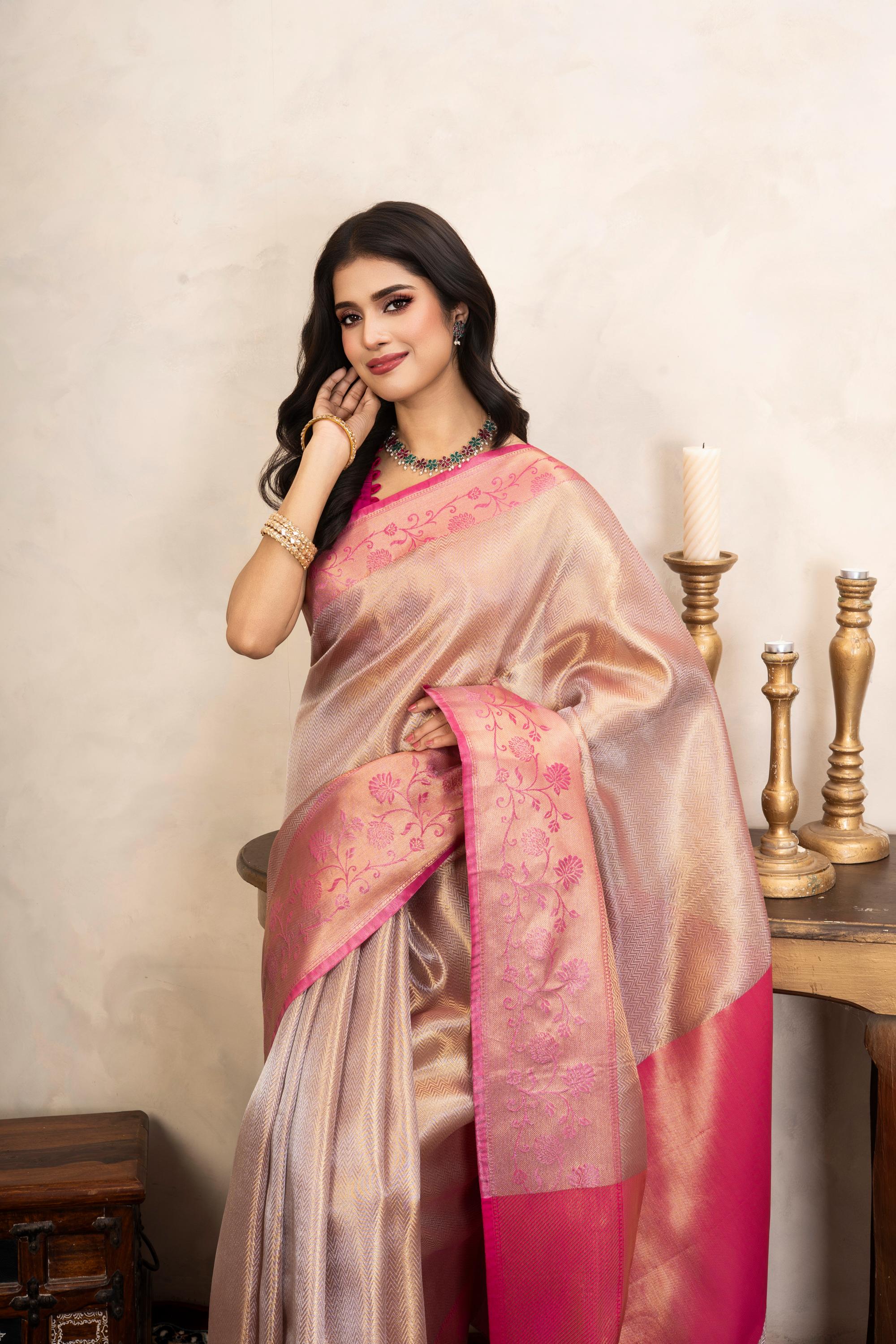 Pink Kanjeevaram Silk Banarasi Handloom Saree