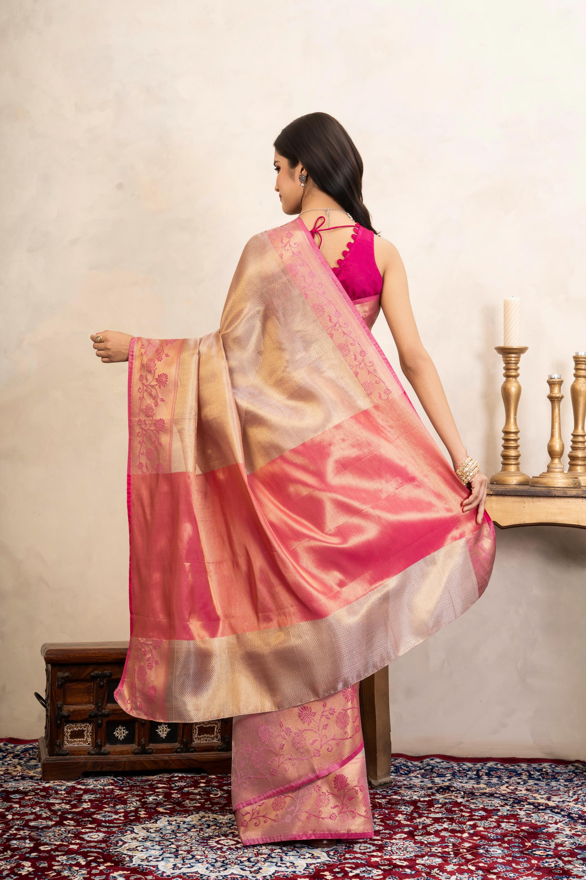 Pink Kanjeevaram Silk Banarasi Handloom Saree