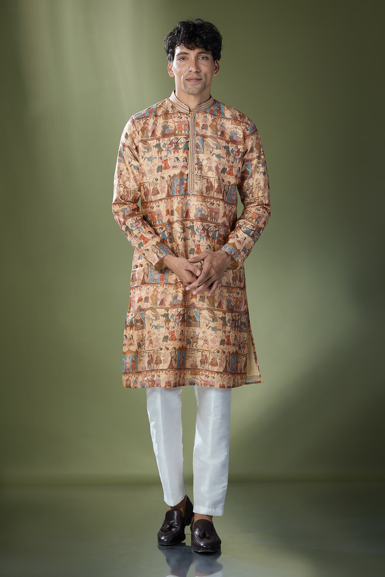 Beige Printed Kurta Set