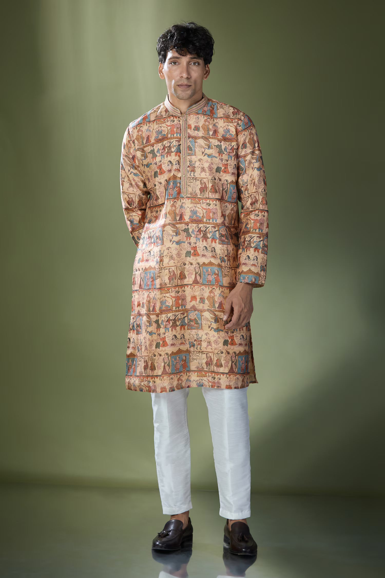 Beige Printed Kurta Set