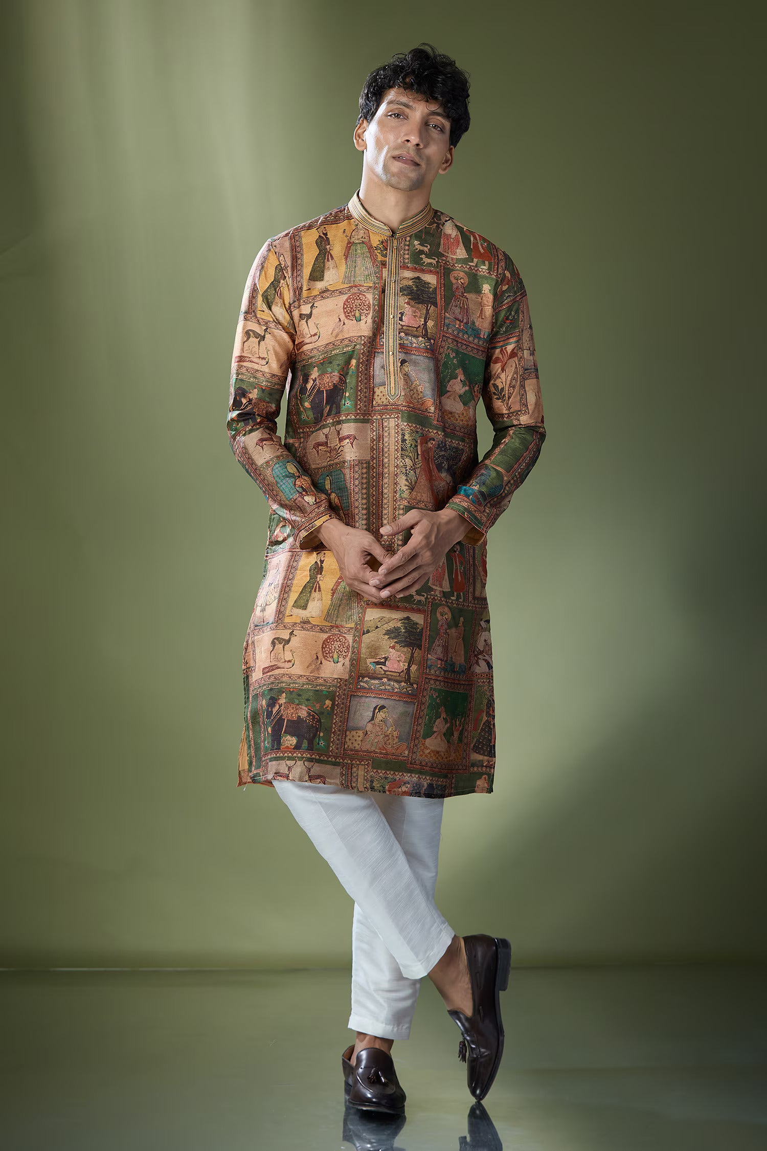 Beige Printed Kurta Set