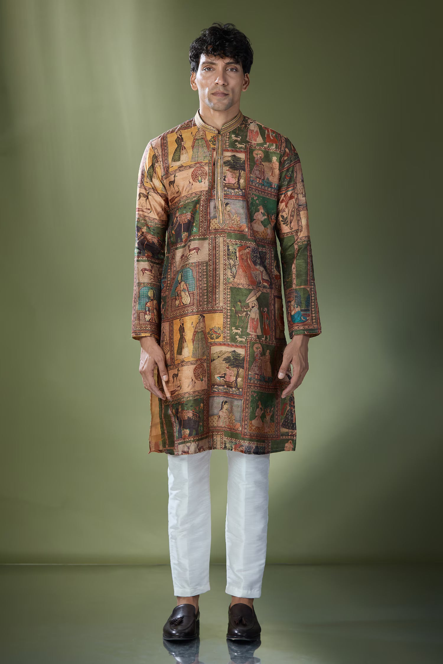 Beige Printed Kurta Set