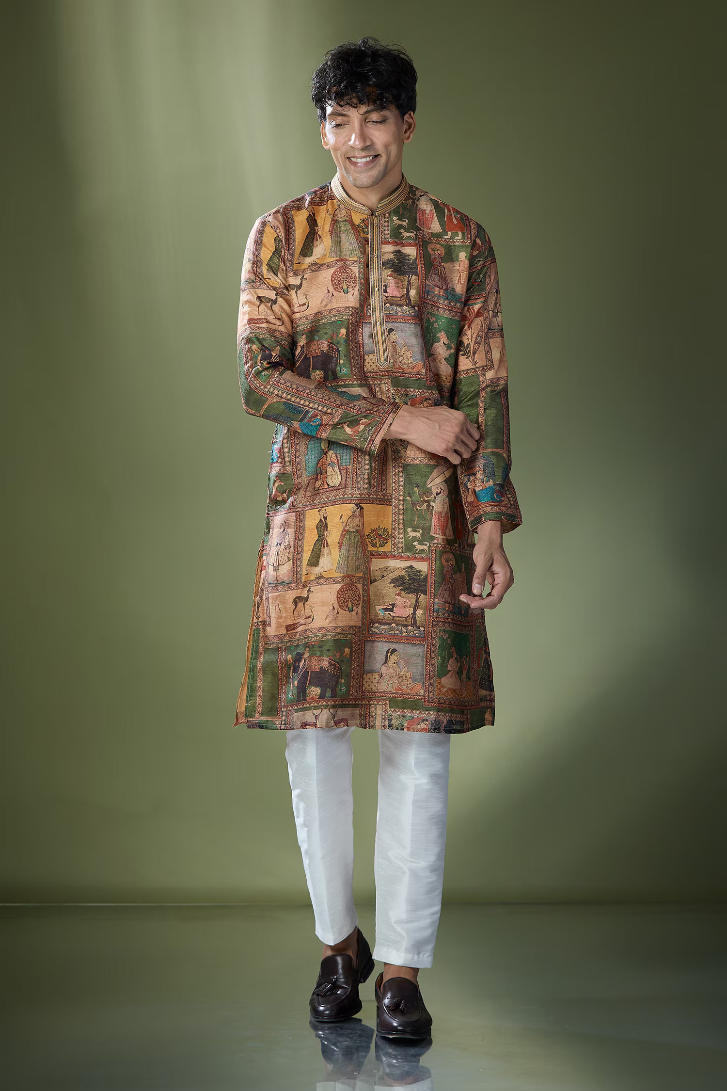 Beige Printed Kurta Set