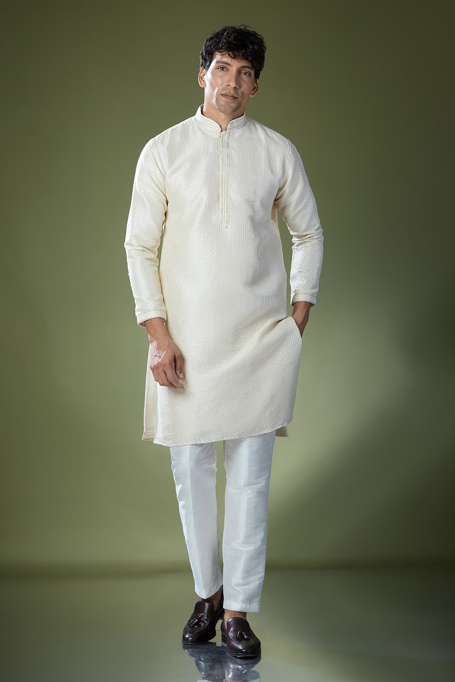 Almond Running Stitch Kurta Set
