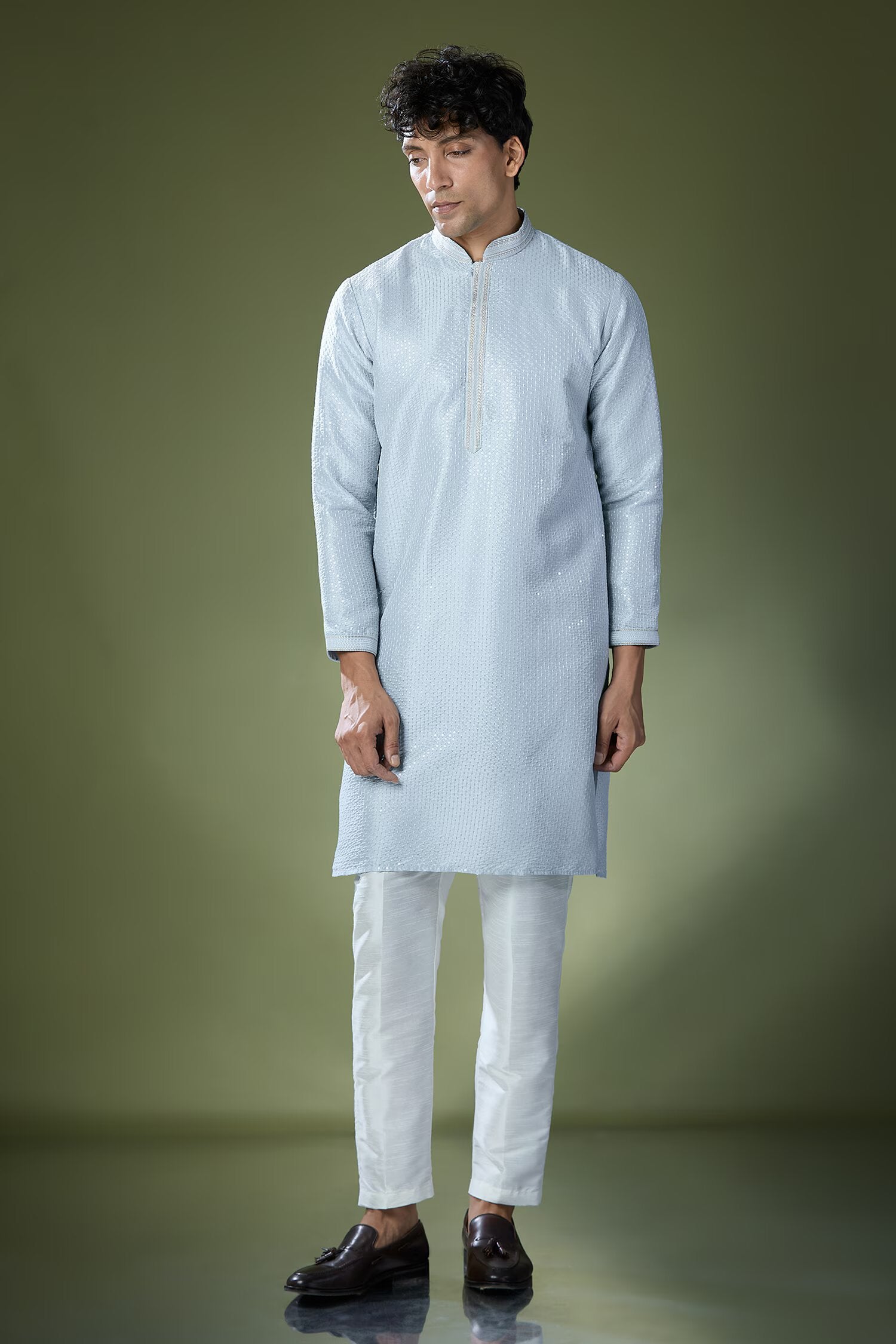 Powder Blue Running Stitch Kurta Set