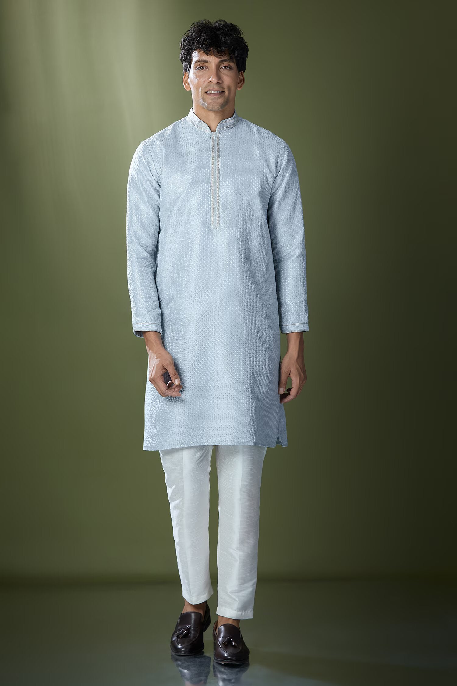 Powder Blue Running Stitch Kurta Set