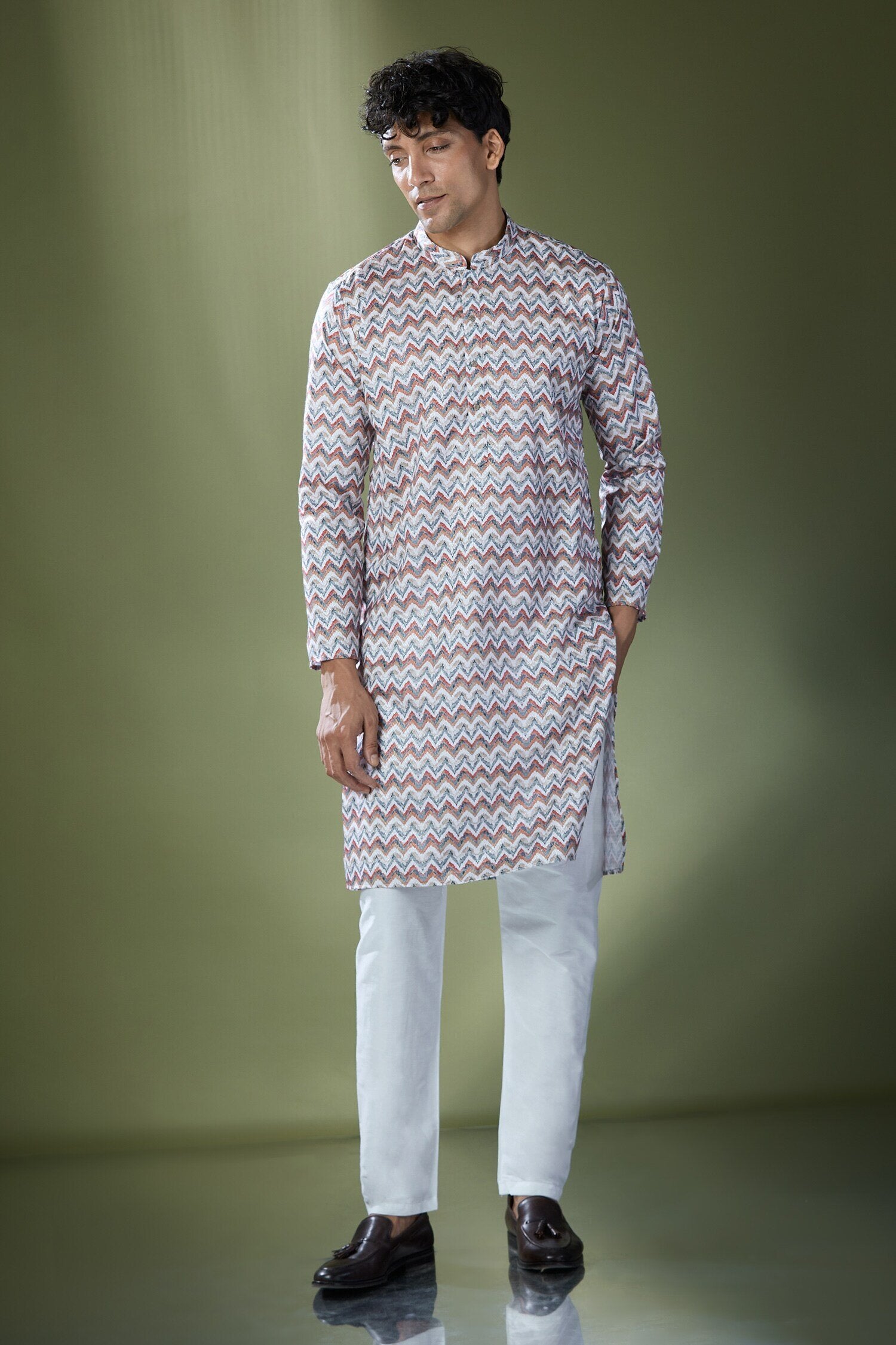 Multi Coloured Chevron Printed Kurta Set