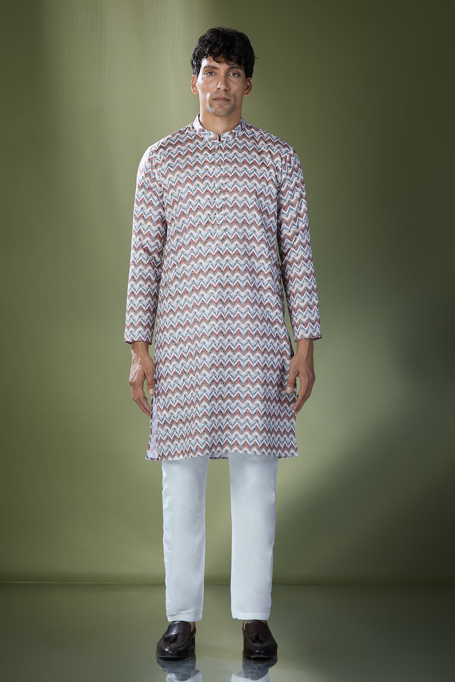 Multi Coloured Chevron Printed Kurta Set
