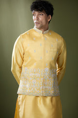 Yellow Embroidered Kurta-Jacket Set