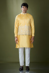Yellow Embroidered Kurta-Jacket Set