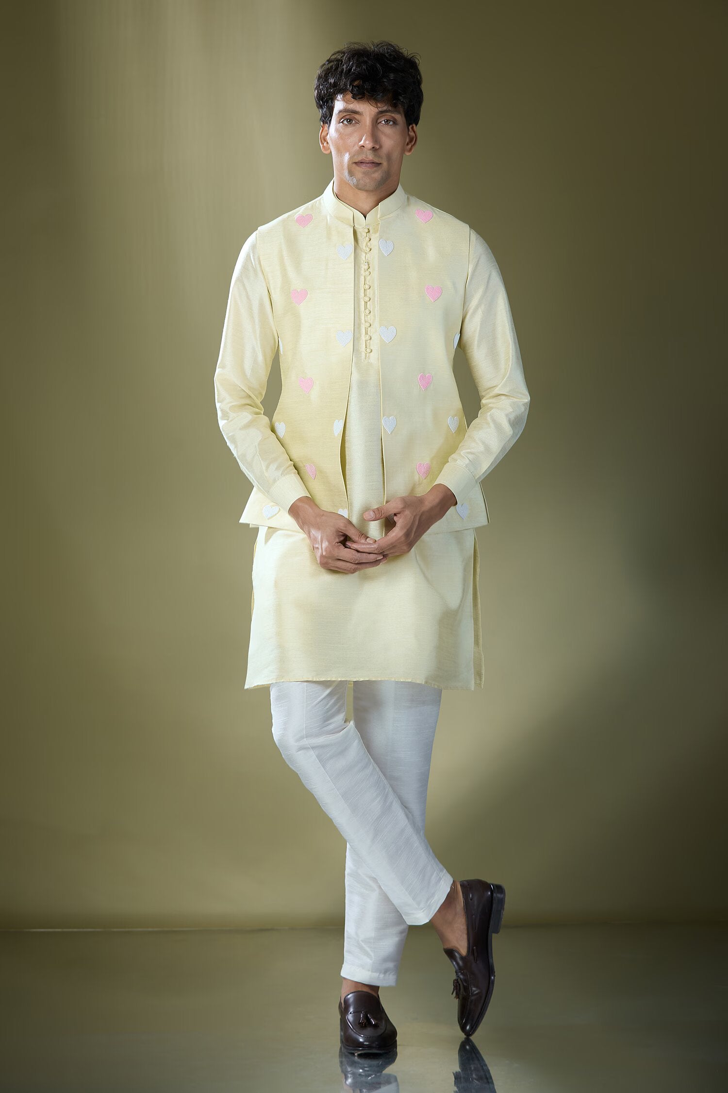 Parrot Green Embroidered Kurta-Jacket Set
