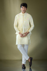 Parrot Green Embroidered Kurta-Jacket Set