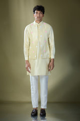 Parrot Green Embroidered Kurta-Jacket Set