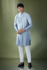Powder Blue Ombre High-Neck Embroidered Kurta Set