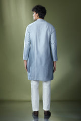 Powder Blue Ombre High-Neck Embroidered Kurta Set