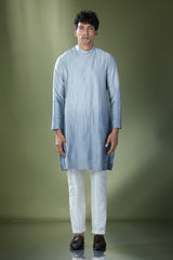 Powder Blue Ombre High-Neck Embroidered Kurta Set