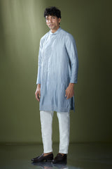 Powder Blue Ombre High-Neck Embroidered Kurta Set