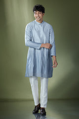 Powder Blue Ombre High-Neck Embroidered Kurta Set